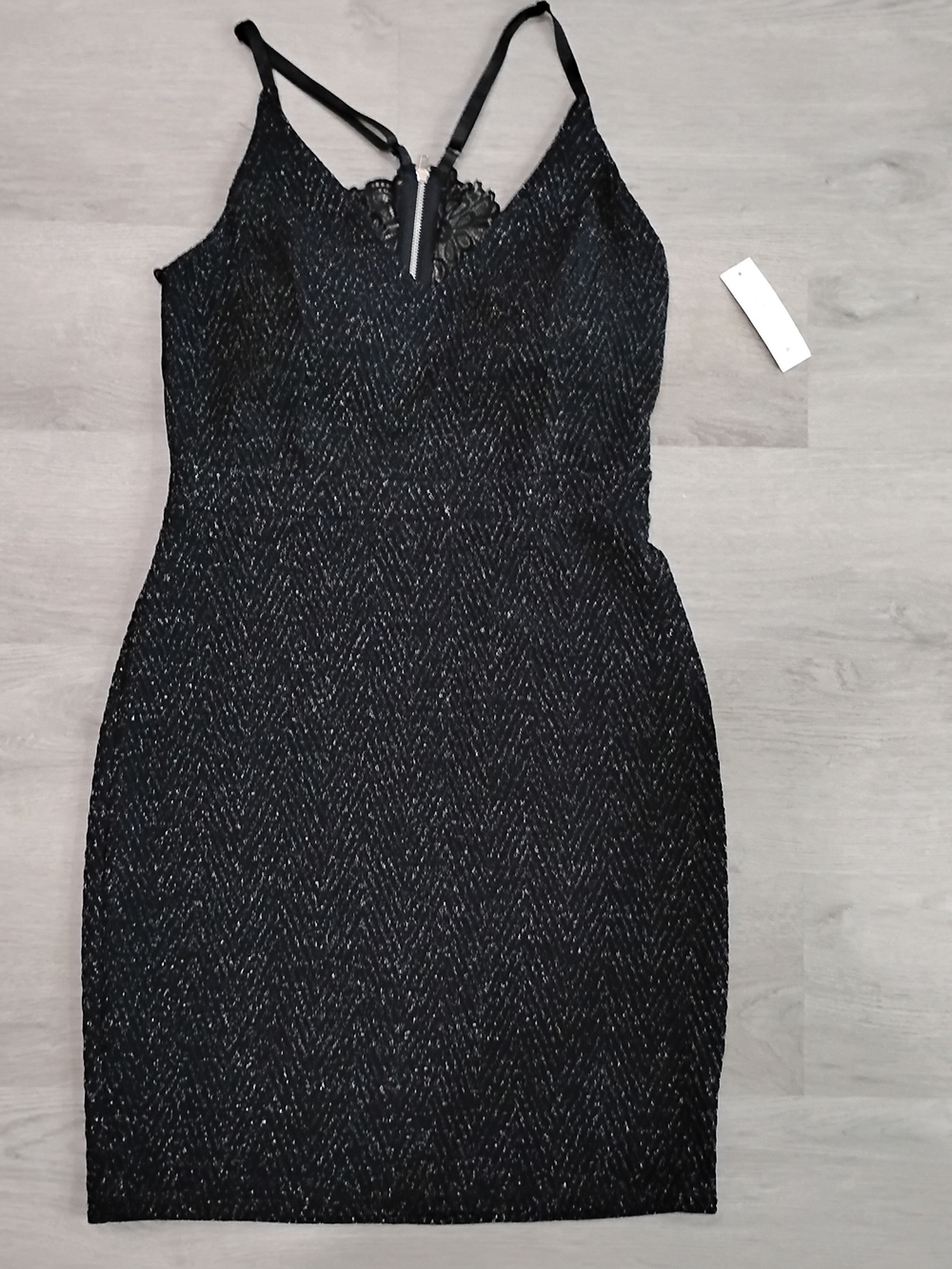 Planet Gold Black Sparkle Lace-Trim Bodycon Mini. Size Medium. New
